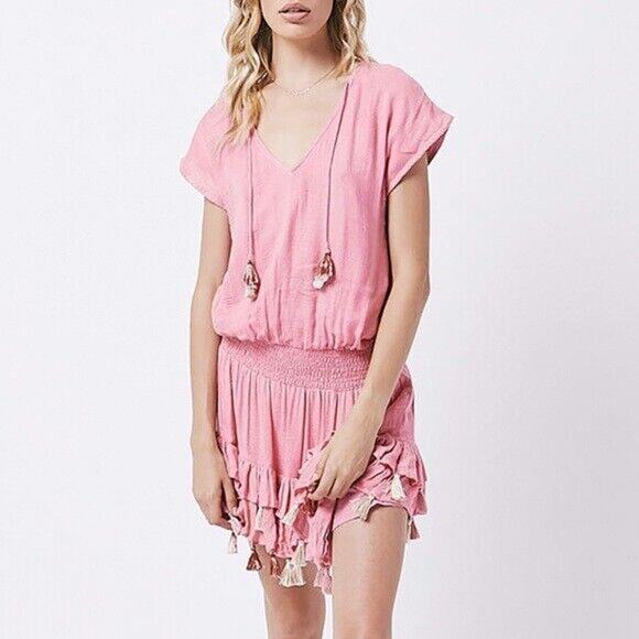 CHLOE‎ OLIVER $118 V-Neck Dropwaist Tassel Dress Pink Small - Picture 1 of 5